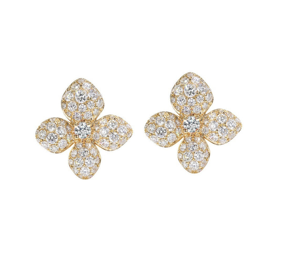 18K Gold Diamond Floral Earrings