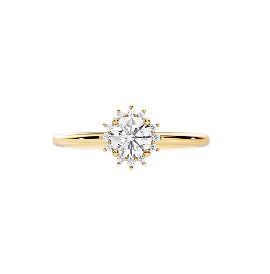 Dainty Diamond Floral Halo Engagement Ring in 14K Gold - GEMNOMADS