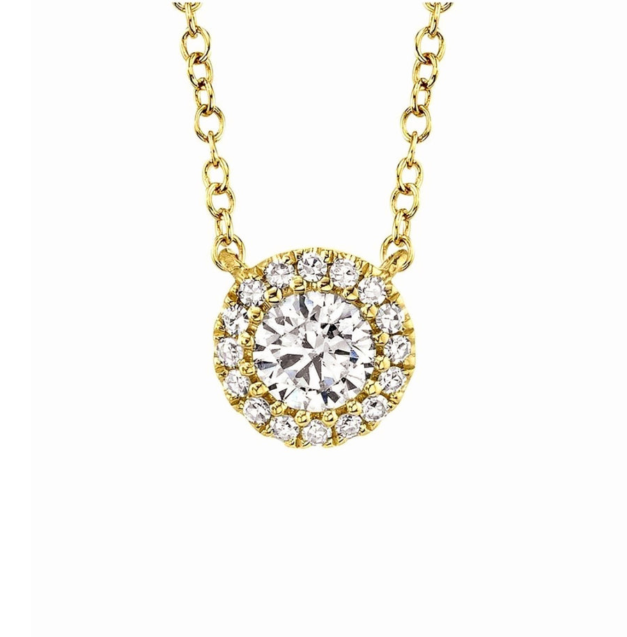Mini Halo Diamond Necklace in 14K Gold