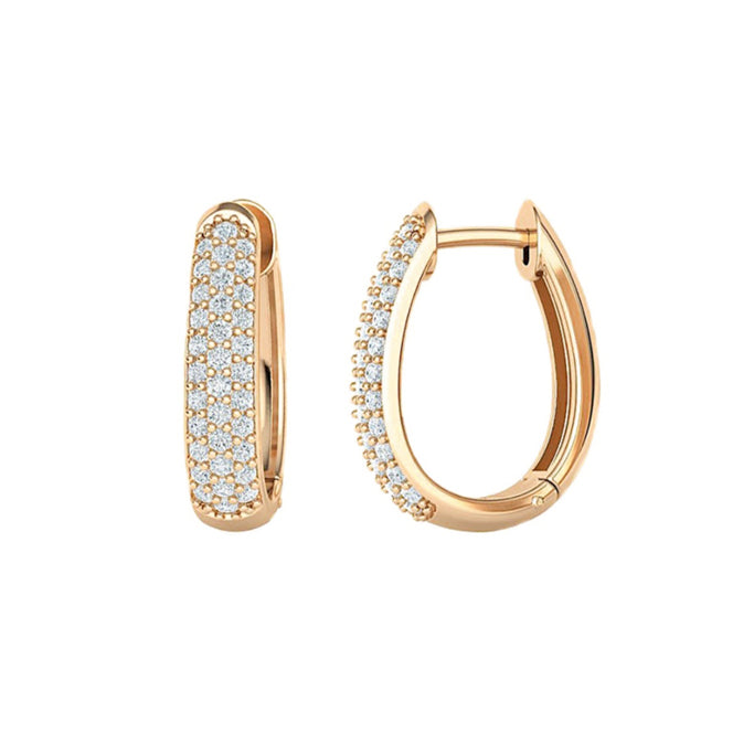 14K Gold Diamond Huggie Hoop Earrings