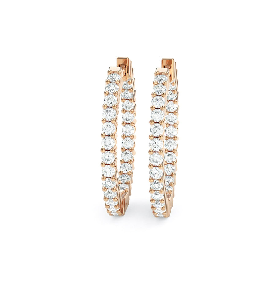 Rose gold diamond in and out hoops