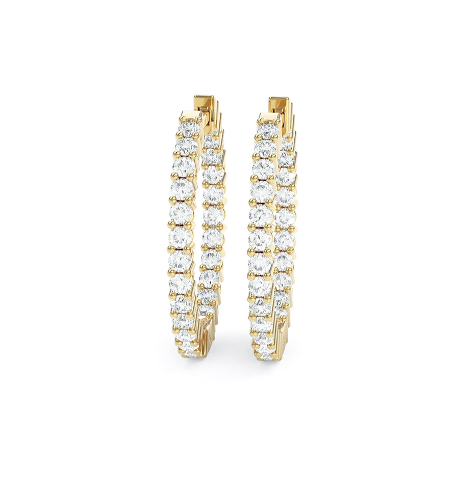 Yellow gold diamond in and out hoops