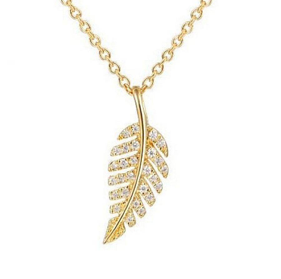 Diamond Leaf Necklace in 14K Gold