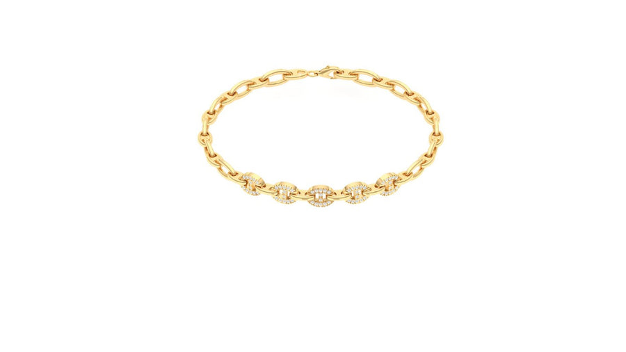 Diamond link bracelet in yellow gold