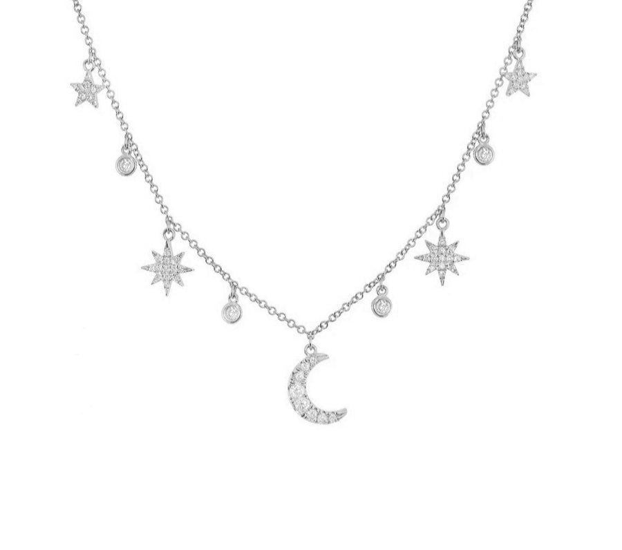 Diamond Moon and Star Necklace in 14K Gold - GEMNOMADS