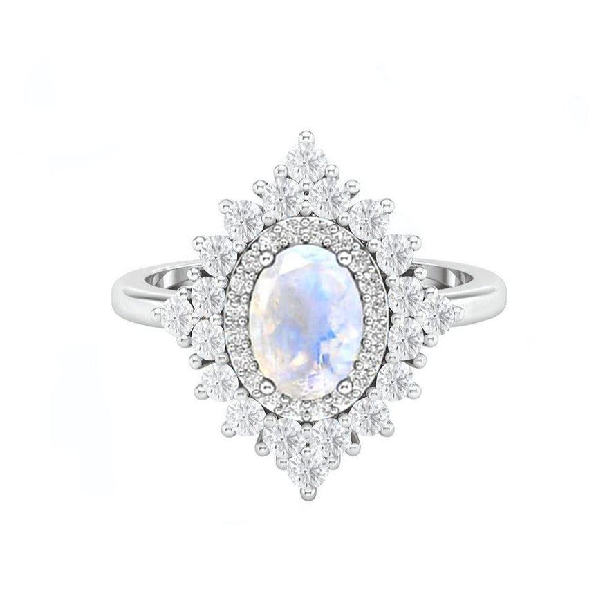 Vintage moonstone diamond engagement ring in white gold