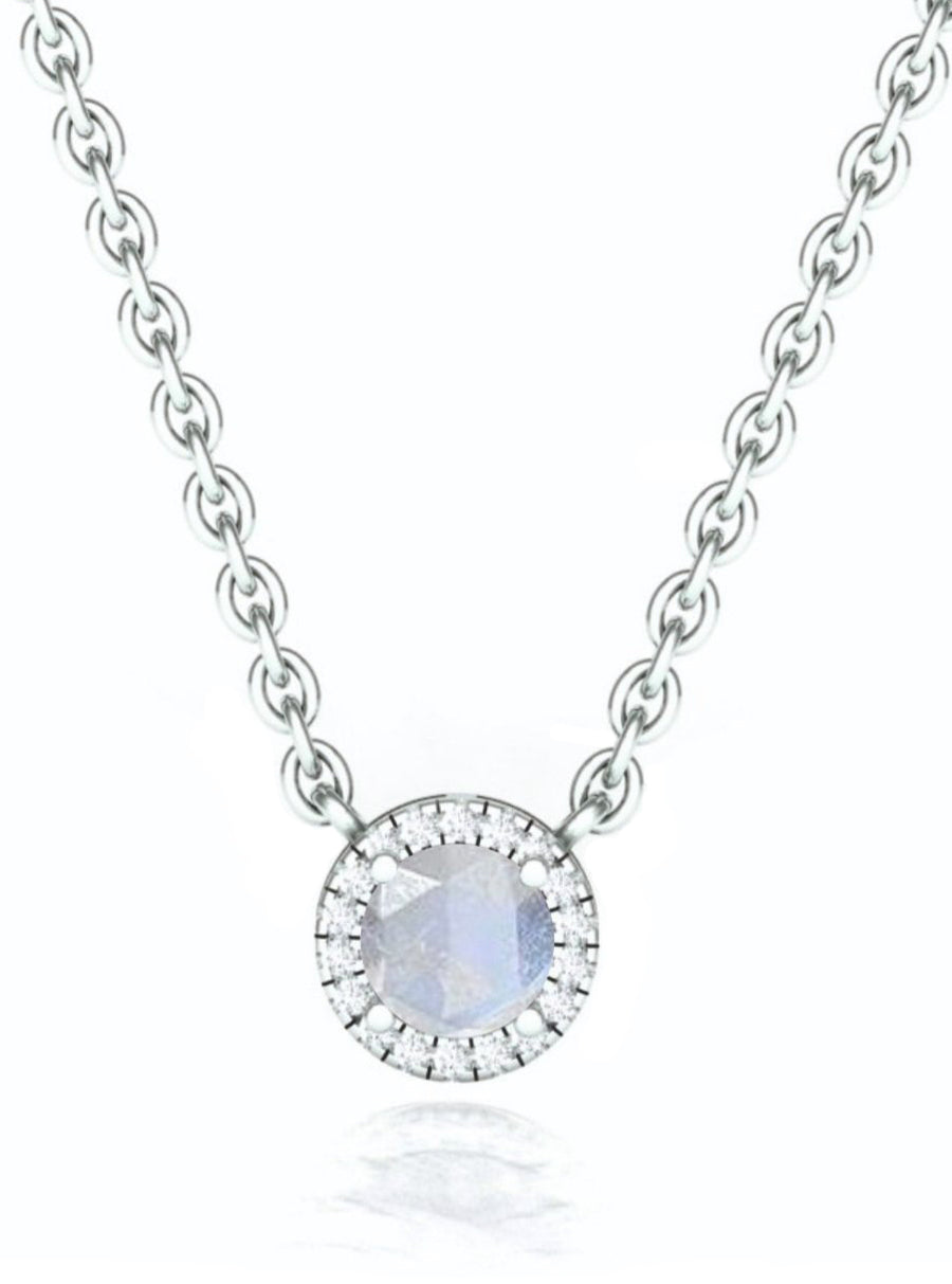 Moonstone Diamond Pendant Necklace in 14K Rose Gold