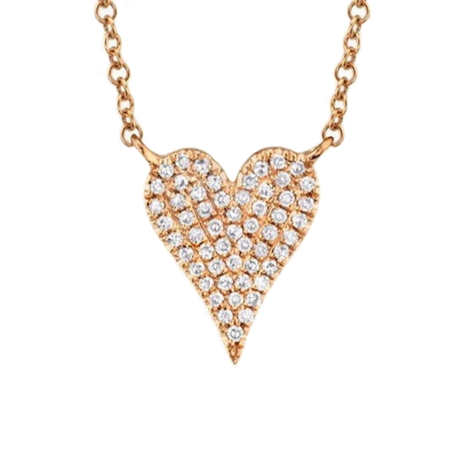 Rose gold diamond pave heart necklace