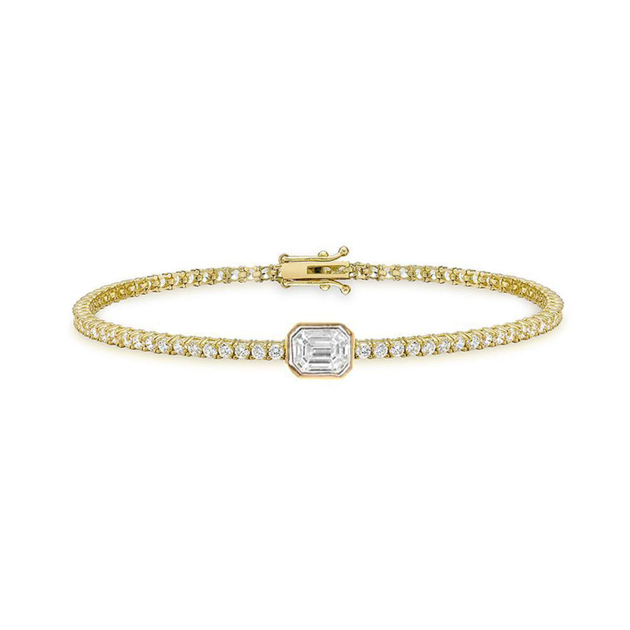 Yellow gold emerald diamond tennis bracelet