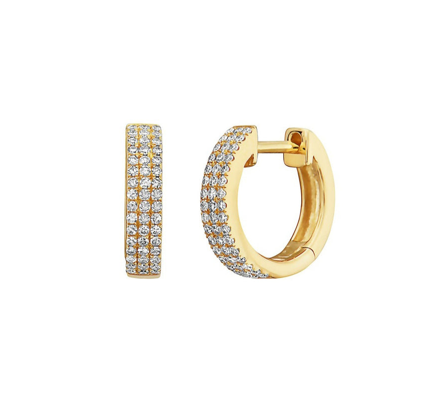 Diamond Three Row Huggie Earrings in 14K Gold