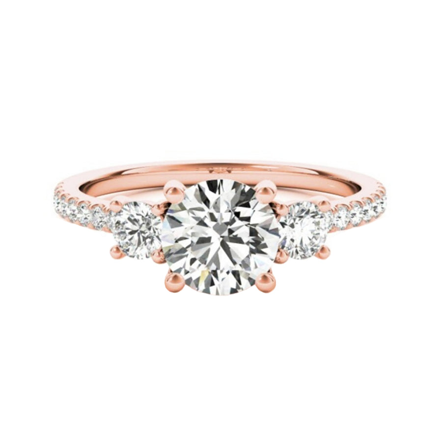 Three Stone Diamond Engagement Ring in 14K Gold