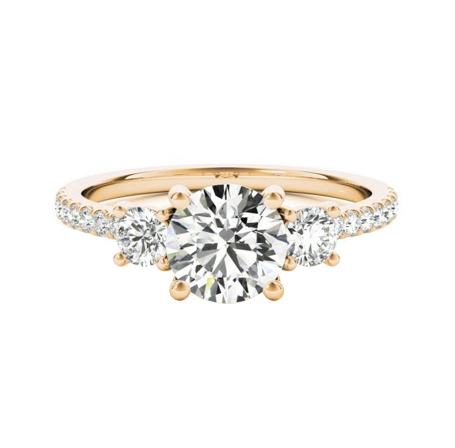 Three Stone Diamond Engagement Ring in 14K Gold