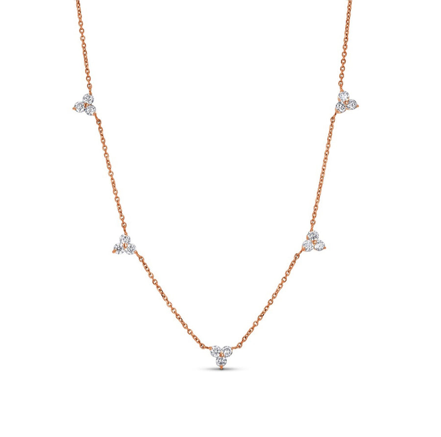 Rose gold diamond trio station necklace