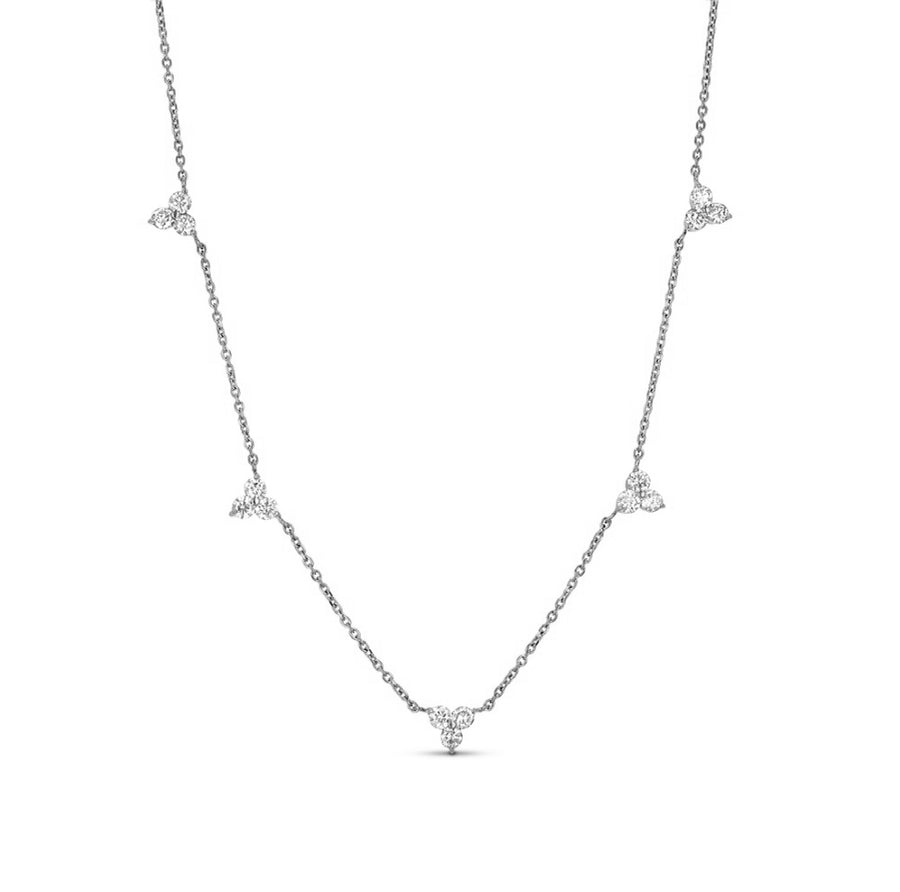 White gold diamond trio station necklace