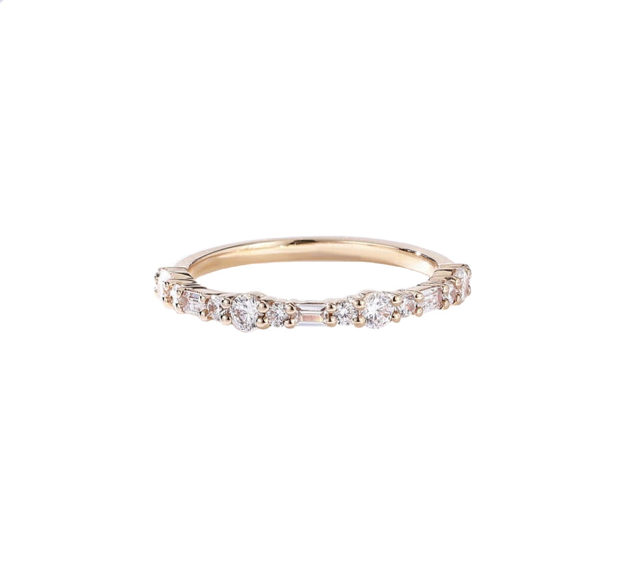 Baguette And Round Diamond Half Eternity Ring in 14K Gold