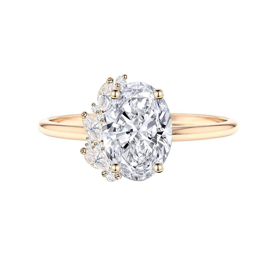 Lab Grown Oval Diamond Wreath Engagement Ring in 18K Gold