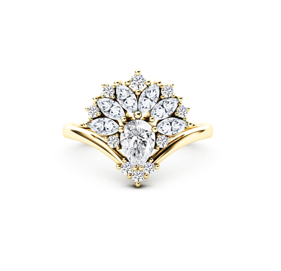Art Deco Pear Lab Created Diamond Engagement Ring in 18K Gold