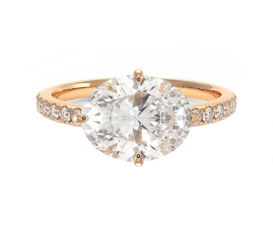 East West 2 Carat Lab Grown Oval Diamond Engagement Ring in 18K Gold