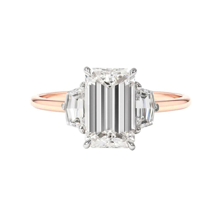 5 Carat Lab Grown Emerald Cut Diamond Engagement Ring With Epaulette Diamonds