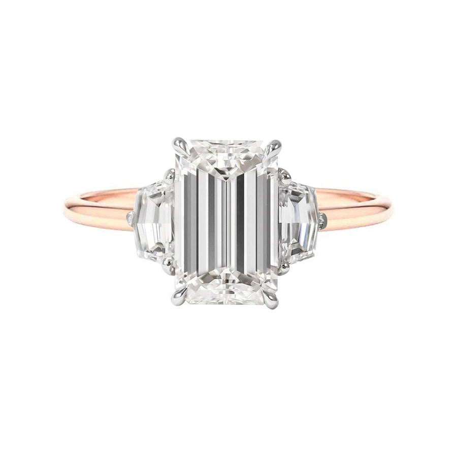 Three Stone Lab Grown Emerald Cut Diamond Engagement Ring