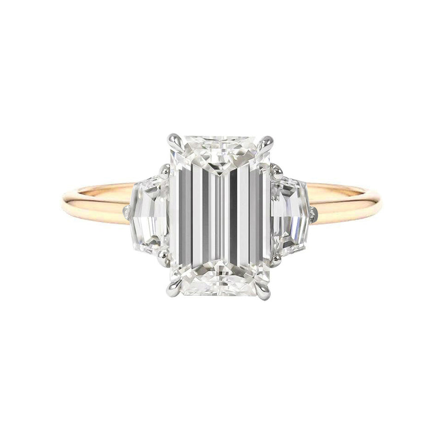 5 Carat Lab Grown Emerald Cut Diamond Engagement Ring With Epaulette Diamonds