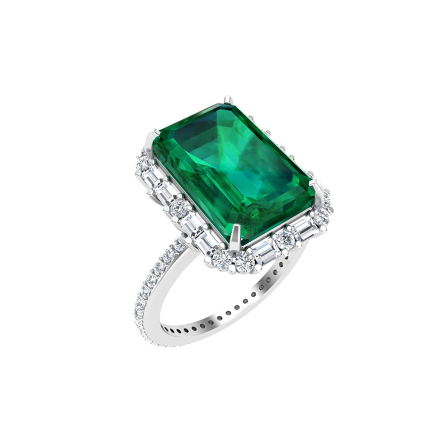 Emerald Cut Emerald Diamond Engagement Ring in 14K Gold
