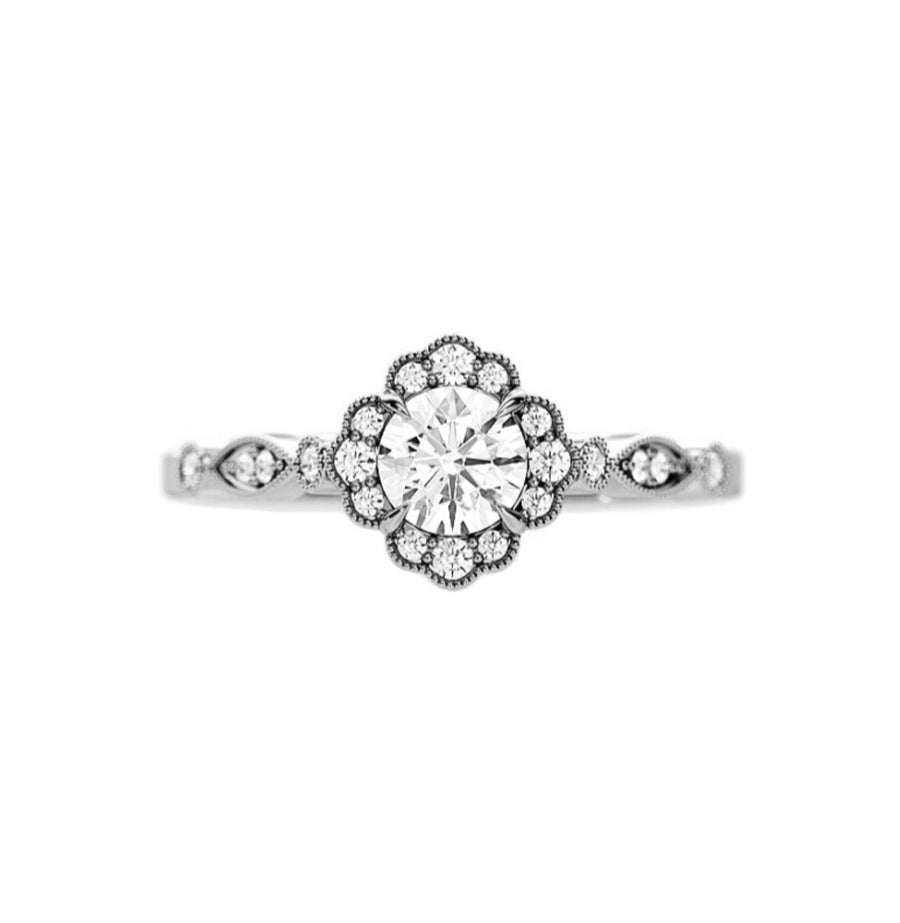 Floral Milgrain Diamond Engagement Ring in 18K Gold - GEMNOMADS