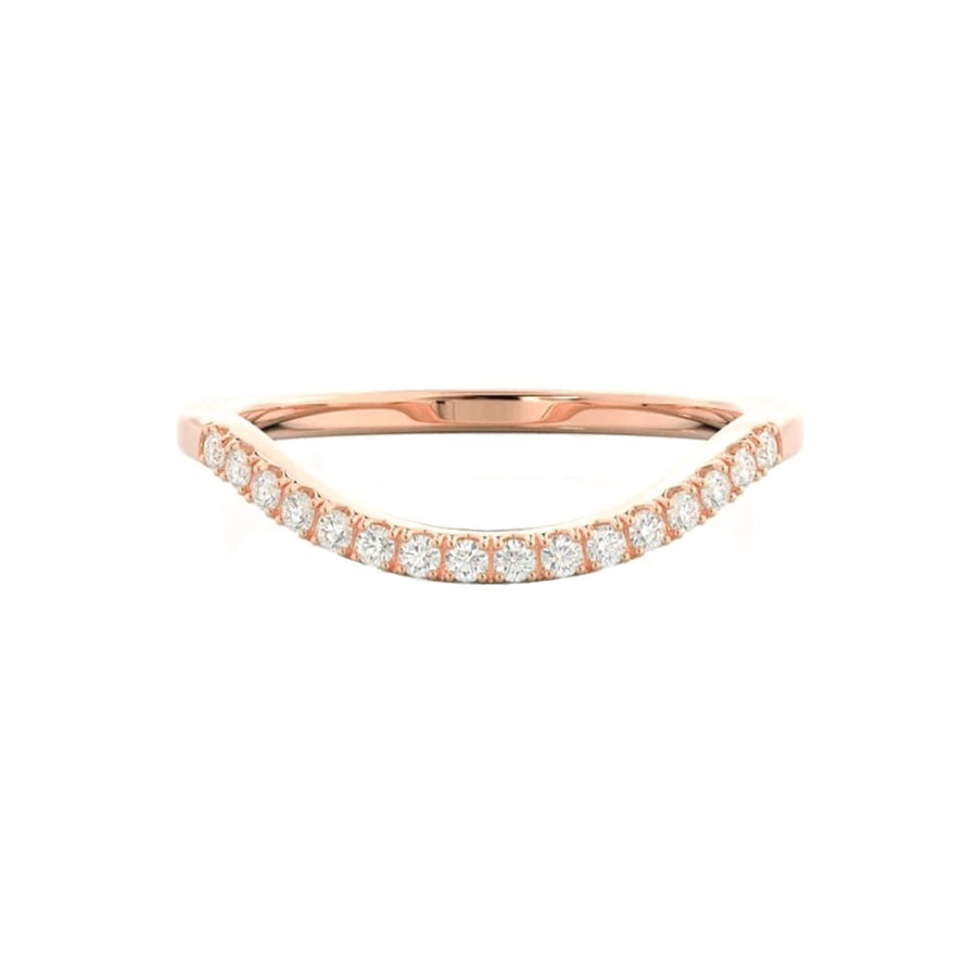 Curved diamond wedding ring in rose gold