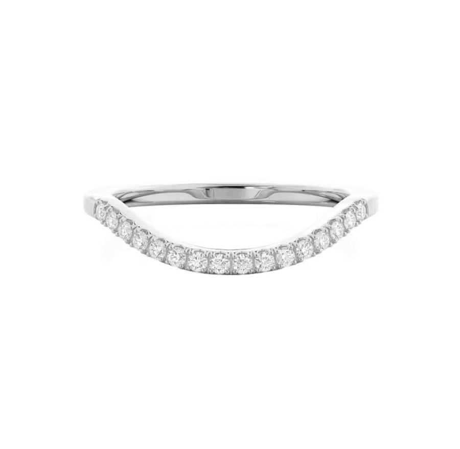 Curved diamond wedding ring in white gold