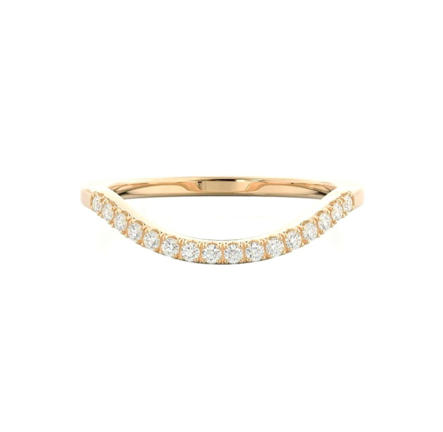Curved diamond wedding ring in yellow gold