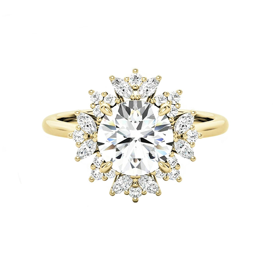 Chiara Floral Round Natural Diamond Engagement Ring in 18K Gold