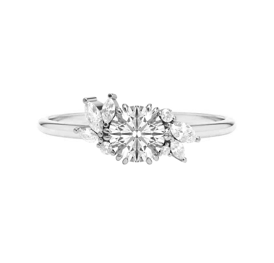 Floral Cluster Lab Created 2 Carat Round Diamond Engagement Ring in 18K Gold