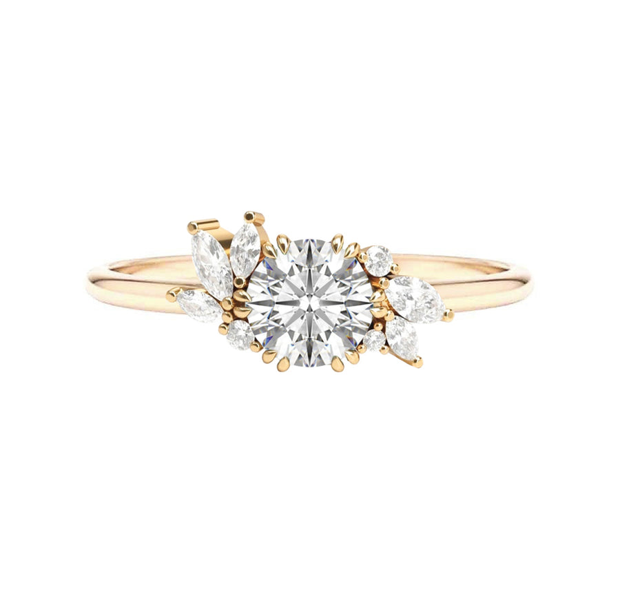 Floral Cluster Lab Created Round Diamond Engagement Ring in 18K Gold