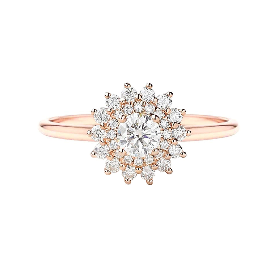 Floral Halo Round Diamond Engagement Ring in 14K Gold