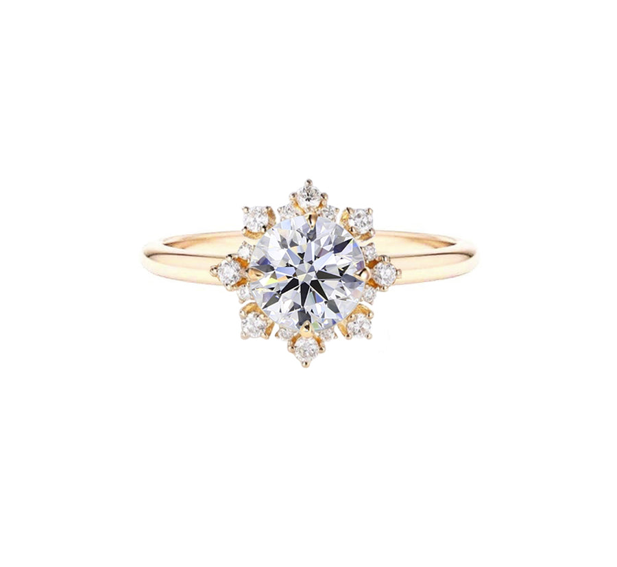 Floral Halo Cluster Diamond Engagement Ring in 18K Gold