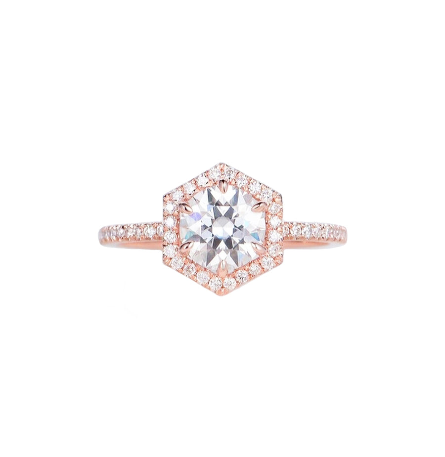 Rose gold diamond hexagonal engagement ring