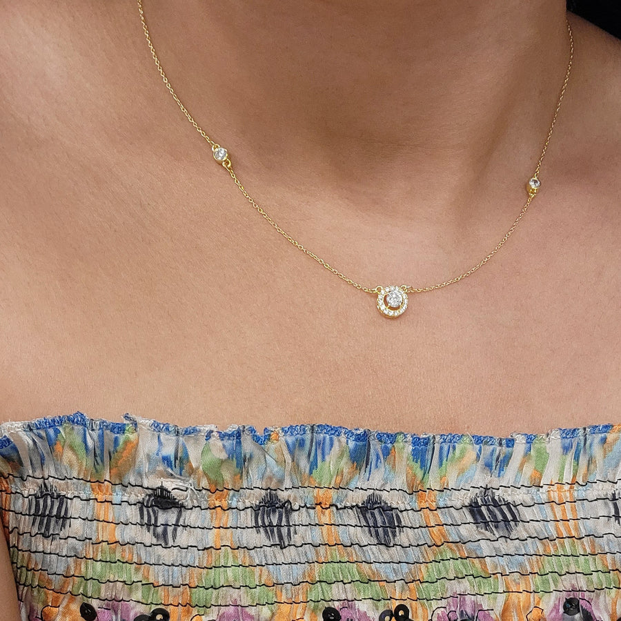 Halo Diamond Necklace in 14K Gold