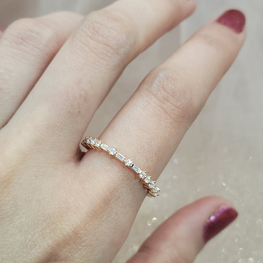 Dainty Baguette Diamond Wedding Ring in 14K Gold