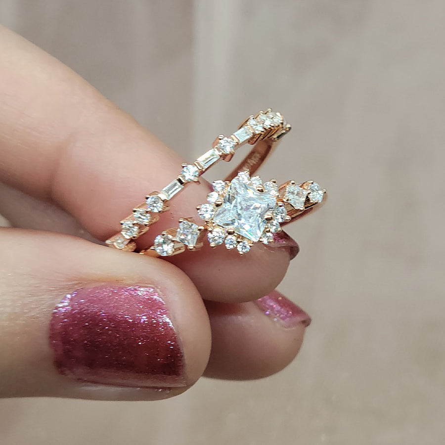 Cluster 1 Carat Princess Cut Natural Diamond Engagement Ring in 14K Gold