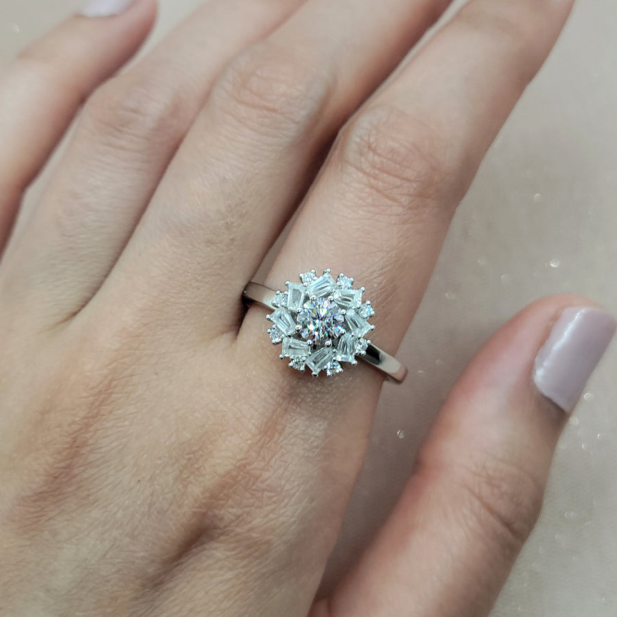 Floral Halo Natural Diamond Engagement Ring in 18K Gold