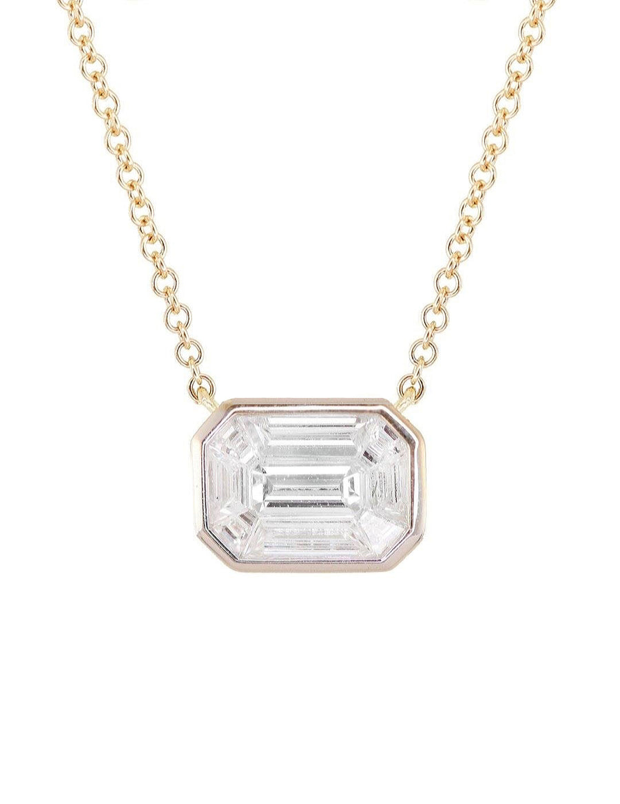 Illusion Emerald Diamond Bezel Necklace in 14K Gold