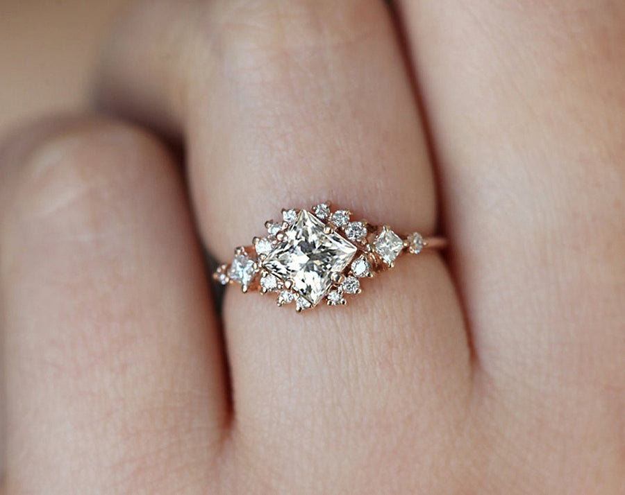 14k Yellow Gold Custom Princess Cut Diamond Halo Engagement Ring #100576 -  Seattle Bellevue | Joseph Jewelry