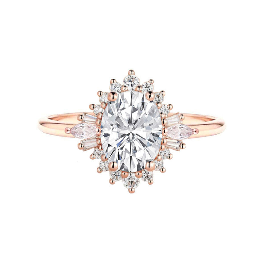 Julia Art Deco Oval Lab Grown Diamond Engagement Ring in 18K Gold
