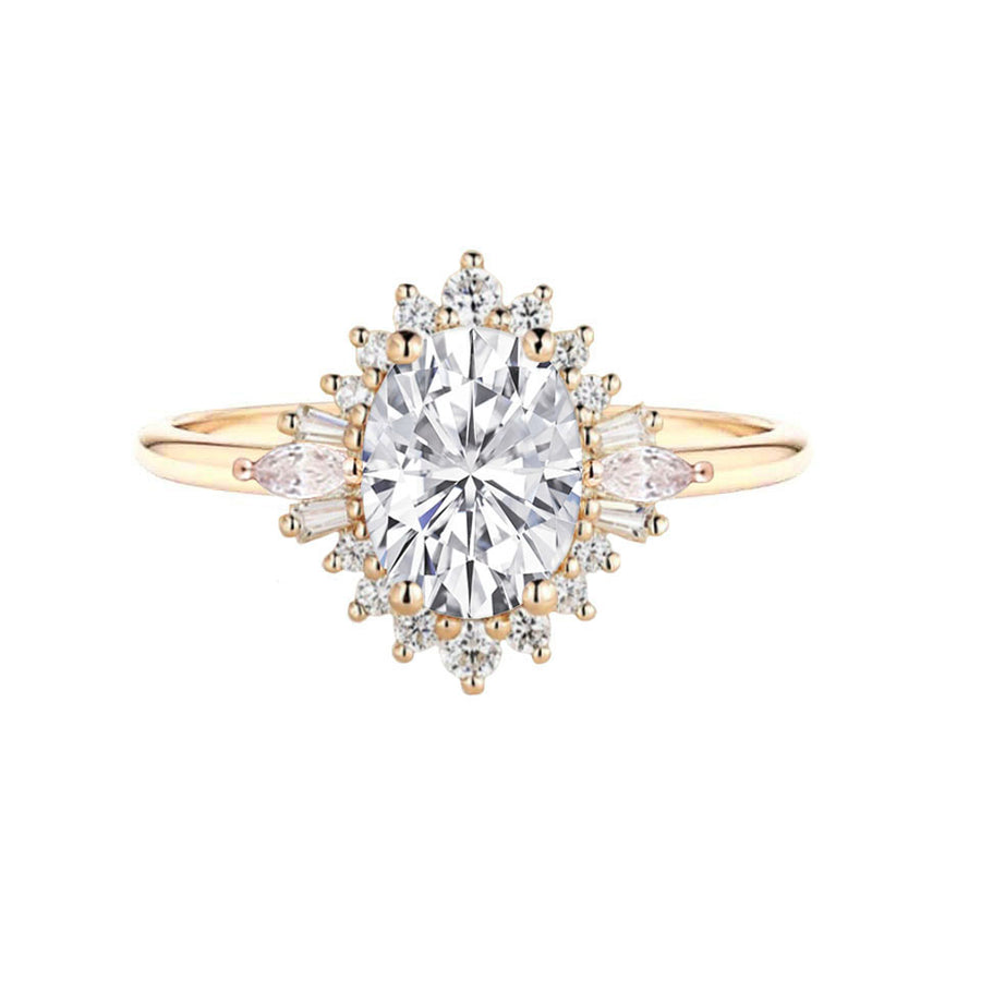 Julia Art Deco Oval Natural Diamond Engagement Ring in 18K Gold