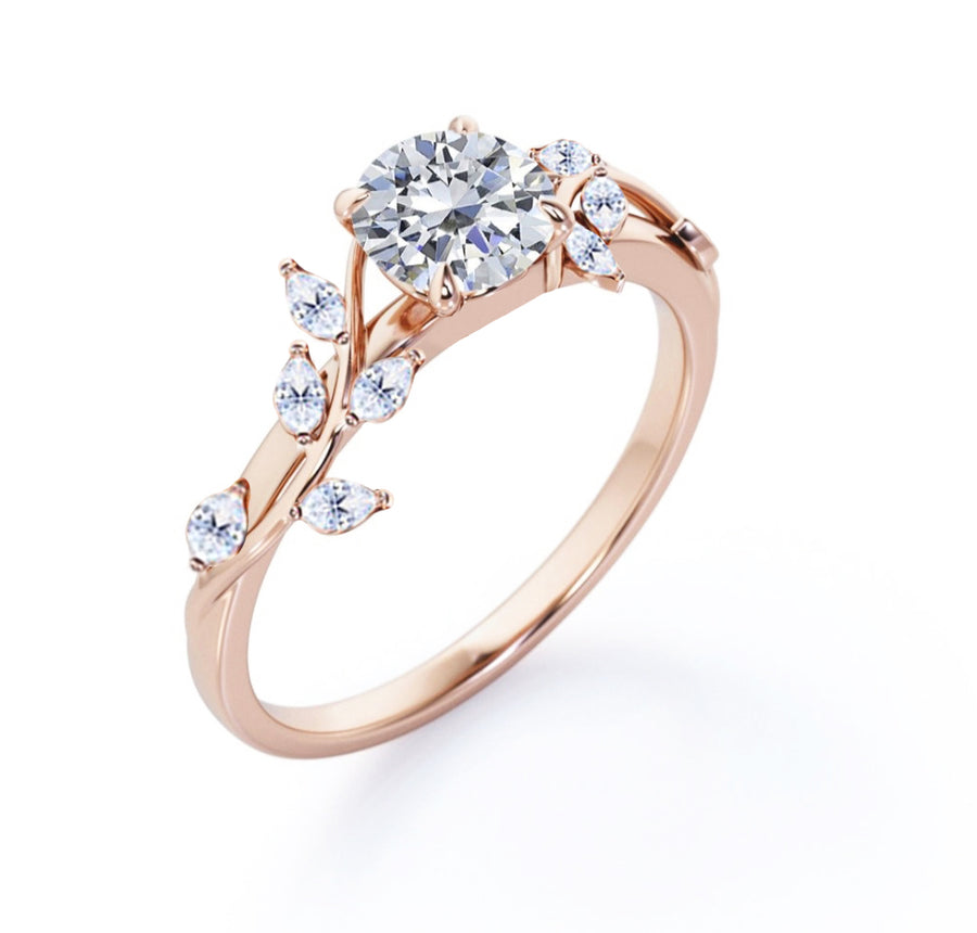 Nature Inspired Vine Natural Round Diamond Engagement Ring in 18K Gold