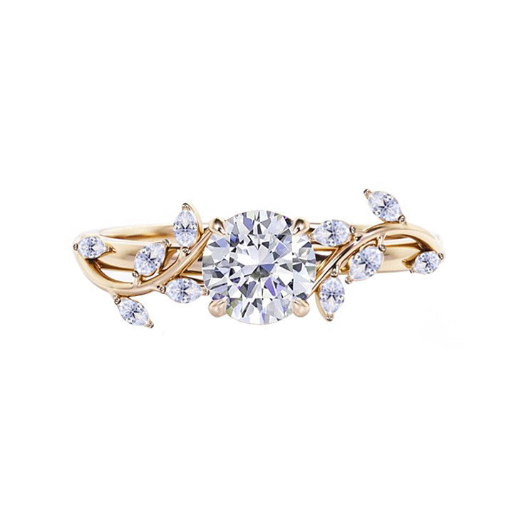 Nature Inspired Vine Natural Round Diamond Engagement Ring in 18K Gold