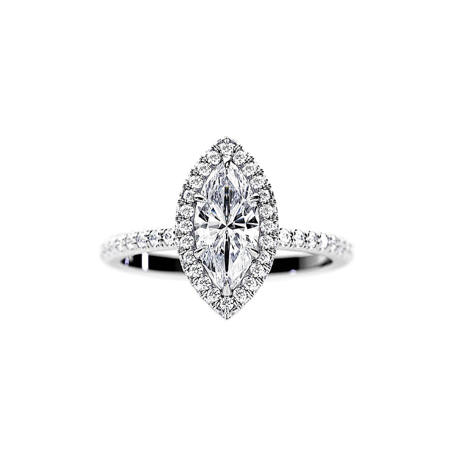 Halo Marquise Natural Diamond Engagement Ring in 14K Gold