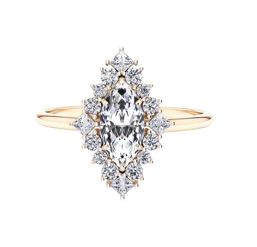 Arielle Art Deco Marquise Halo Diamond Engagement Ring in 18K Gold