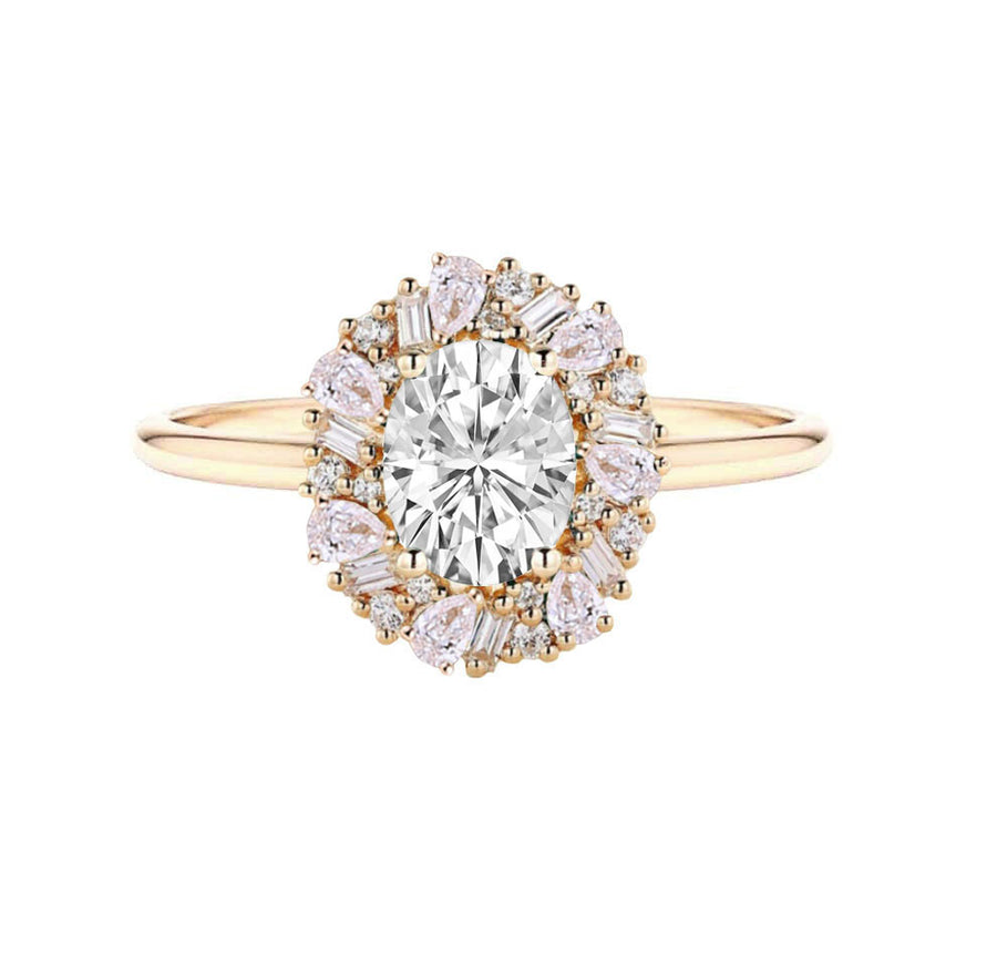 Melrose Art Deco Natural Oval Diamond Engagement Ring in 18K Gold