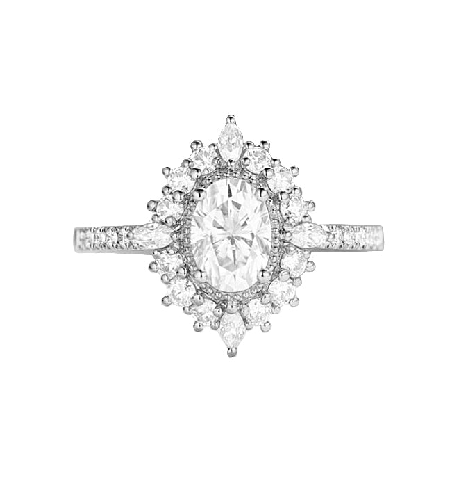 Milgrain Oval Halo Natural 1 Carat Diamond Engagement Ring in 14K Gold